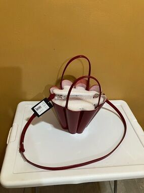 Kate Spade Small Red Patent leather Flower bucket crossbody bag